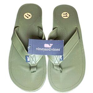 NEW Vineyard Vines Men’s Size 11 Clover Green Leather Contoured Flip Flop Sandal